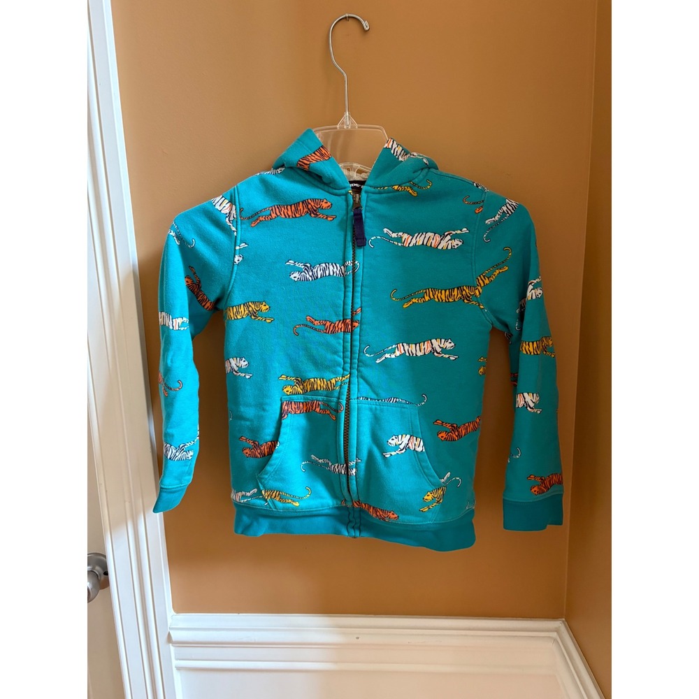 Lands End Kids Teal Tiger Print Sherpa Lined Zip Up Hoodie Size L 7